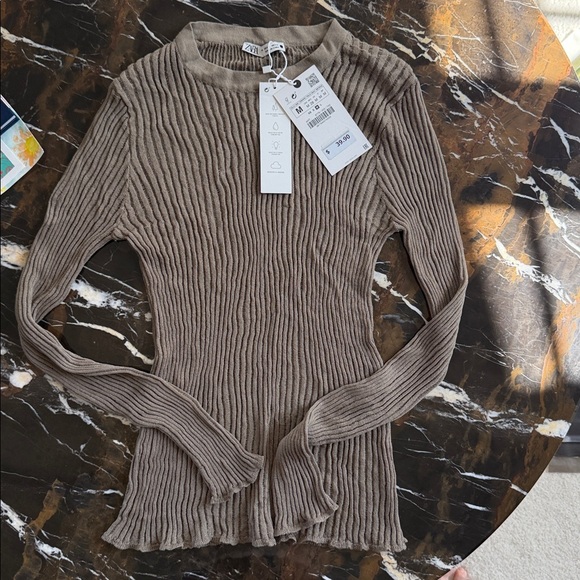 Zara Taupe Ribbed Knit Sweater - Picture 2 of 3